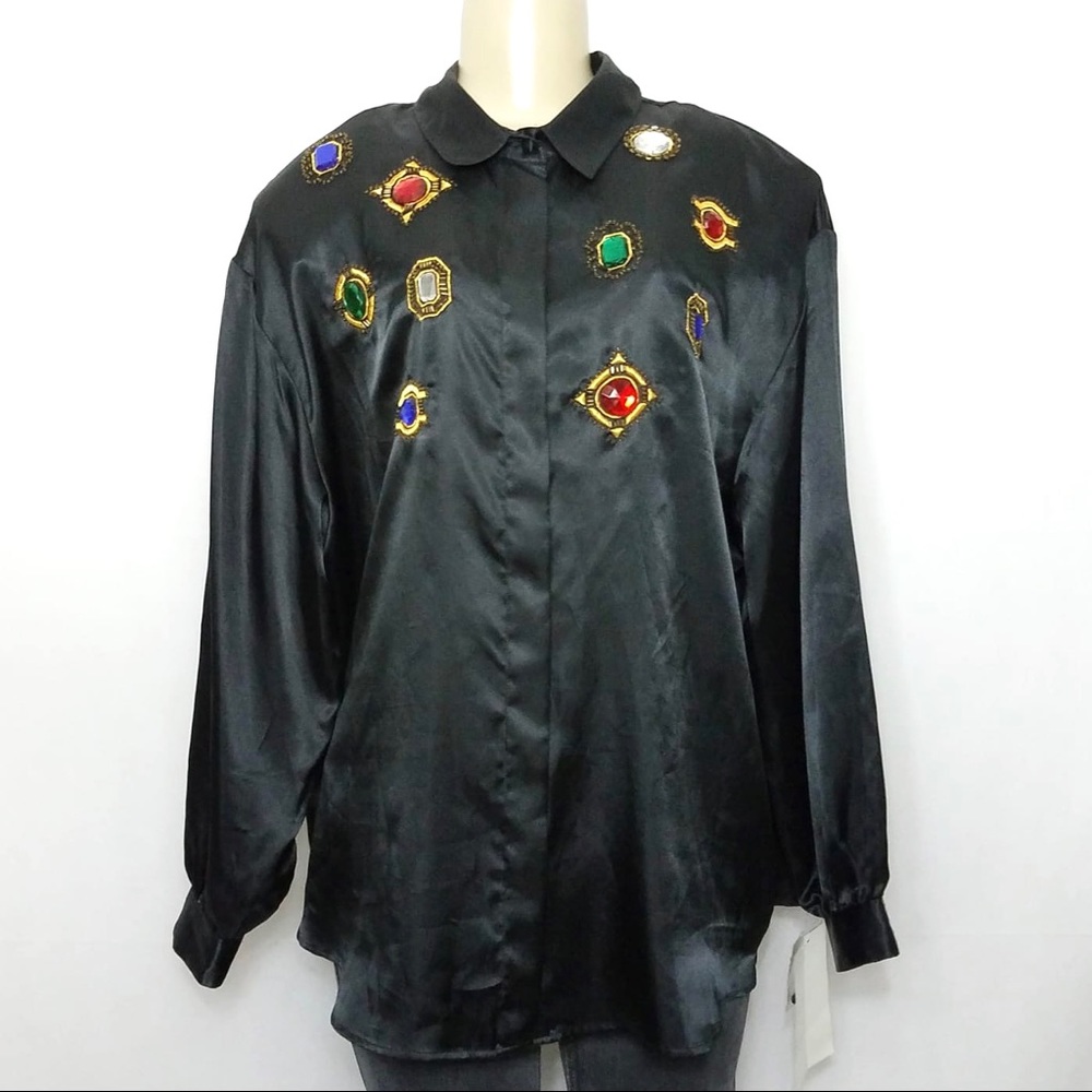 NWT LAURA & JAYNE TWO Black Jewel Blouse Plus 22W